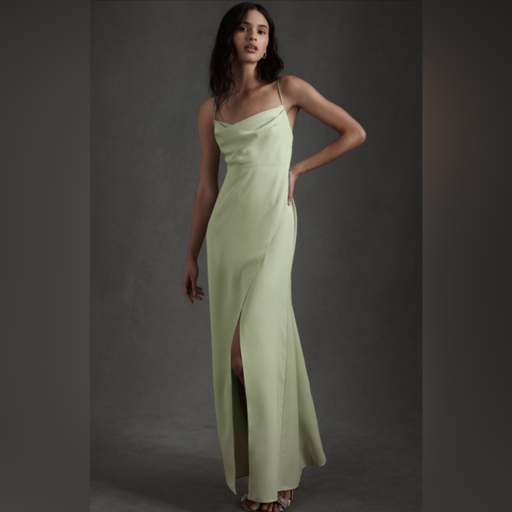 BHLDN Remy Satin Charmeuse Dress, Cucumber color size 8